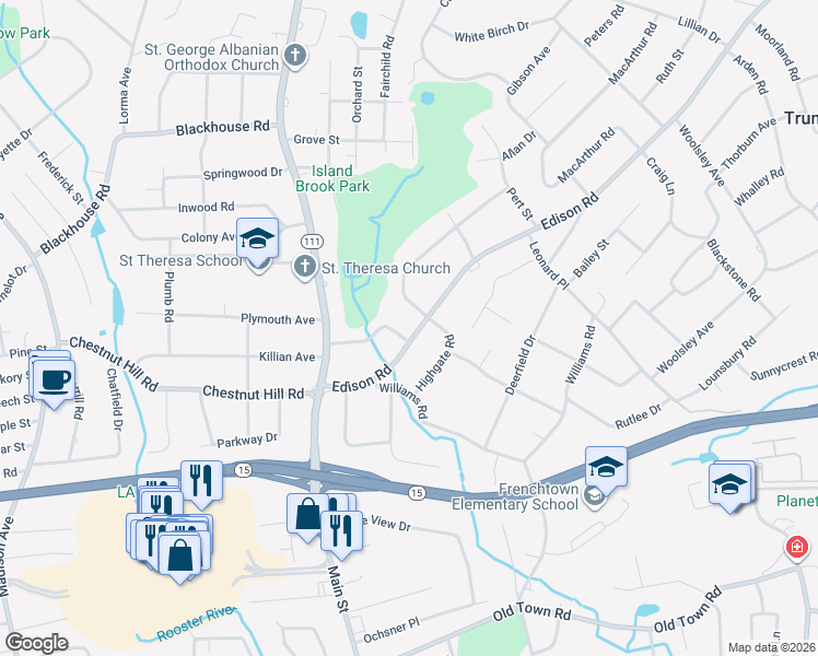 map of restaurants, bars, coffee shops, grocery stores, and more near 231 Edison Road in Trumbull