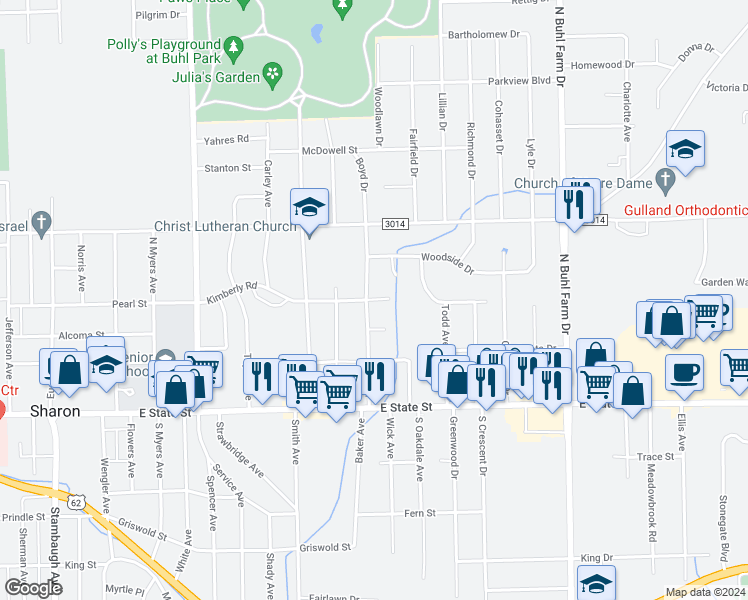 map of restaurants, bars, coffee shops, grocery stores, and more near 270 Boyd Drive in Hermitage