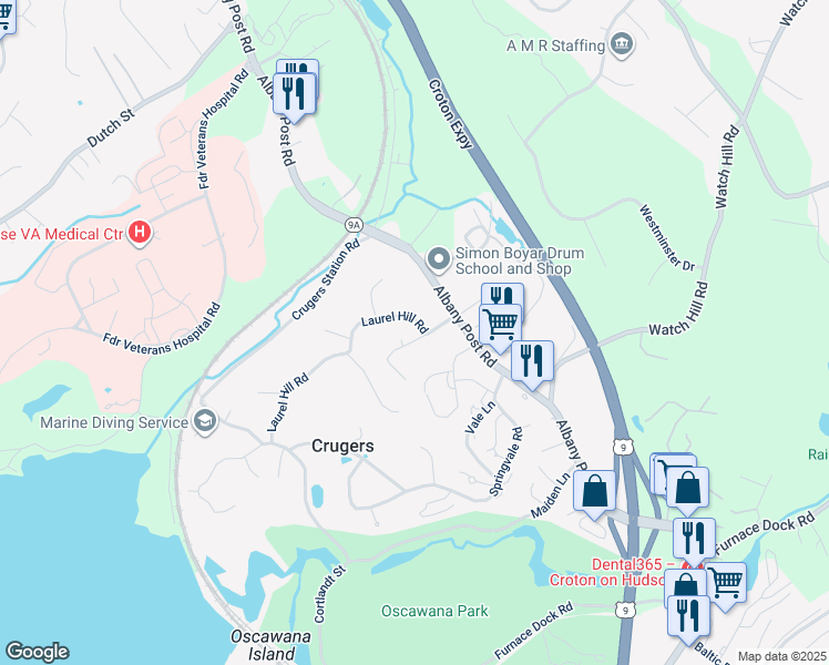map of restaurants, bars, coffee shops, grocery stores, and more near 93 Laurel Hill Road in Croton-on-Hudson
