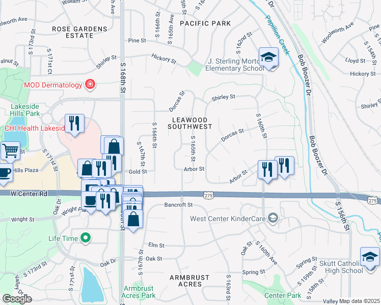map of restaurants, bars, coffee shops, grocery stores, and more near 16506 Castelar Street in Omaha