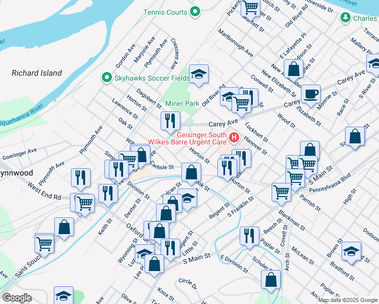 map of restaurants, bars, coffee shops, grocery stores, and more near 234 Horton Street in Wilkes-Barre