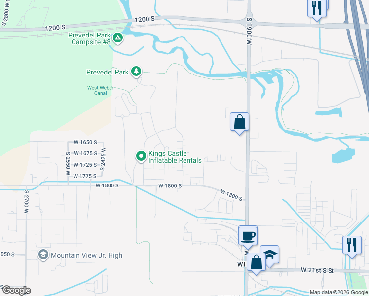 map of restaurants, bars, coffee shops, grocery stores, and more near 2091 West 1675 South in West Haven