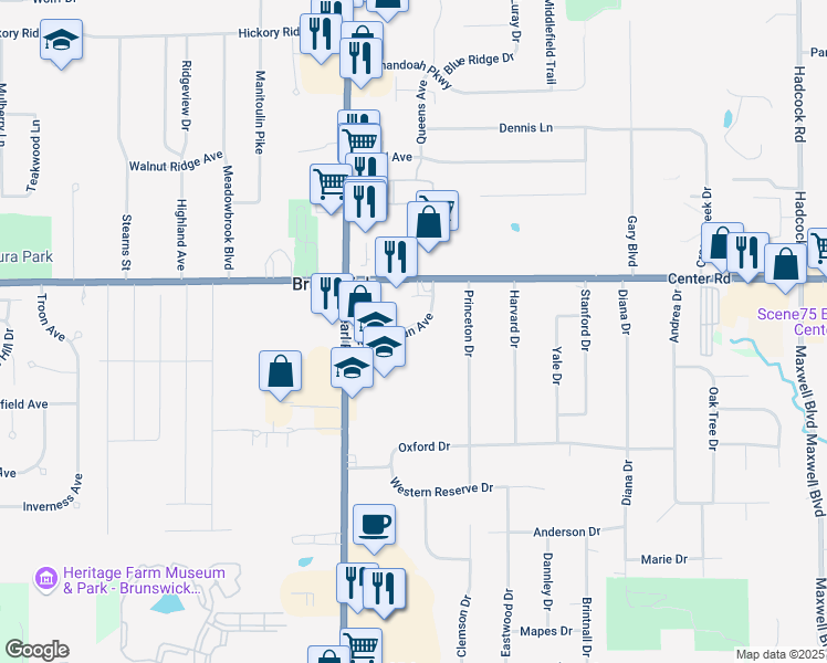 map of restaurants, bars, coffee shops, grocery stores, and more near 4248 Manhattan Avenue in Brunswick