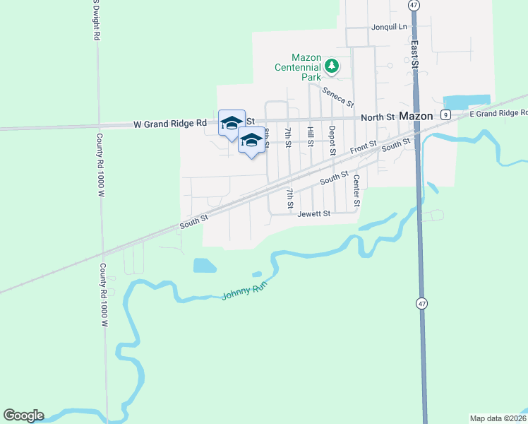 map of restaurants, bars, coffee shops, grocery stores, and more near 645 Jewett Street in Mazon