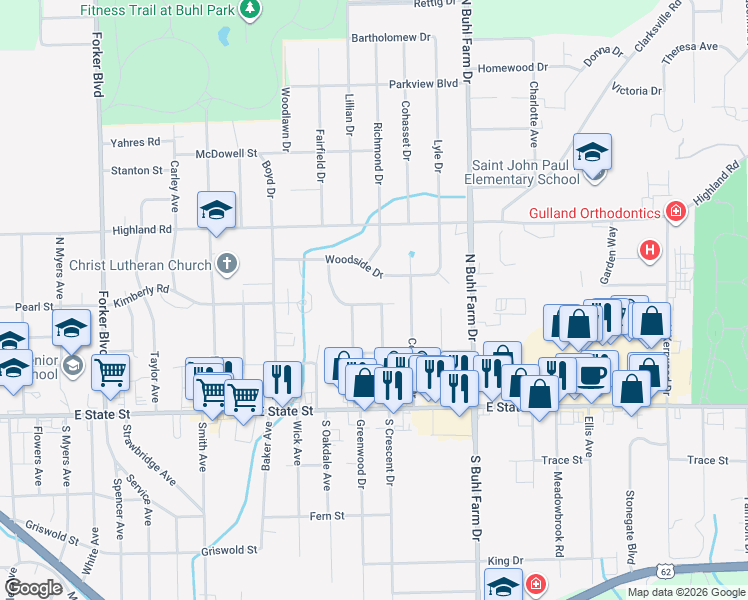 map of restaurants, bars, coffee shops, grocery stores, and more near 230 North Crescent Drive in Hermitage