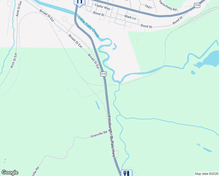 map of restaurants, bars, coffee shops, grocery stores, and more near 9264 U.S. 219 in Brockway
