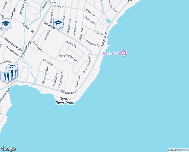 map of restaurants, bars, coffee shops, grocery stores, and more near 10 Leonard Street in West Haven