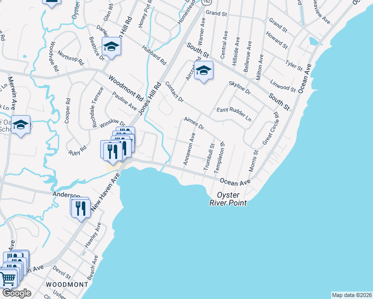 map of restaurants, bars, coffee shops, grocery stores, and more near 49 Annawon Avenue in West Haven