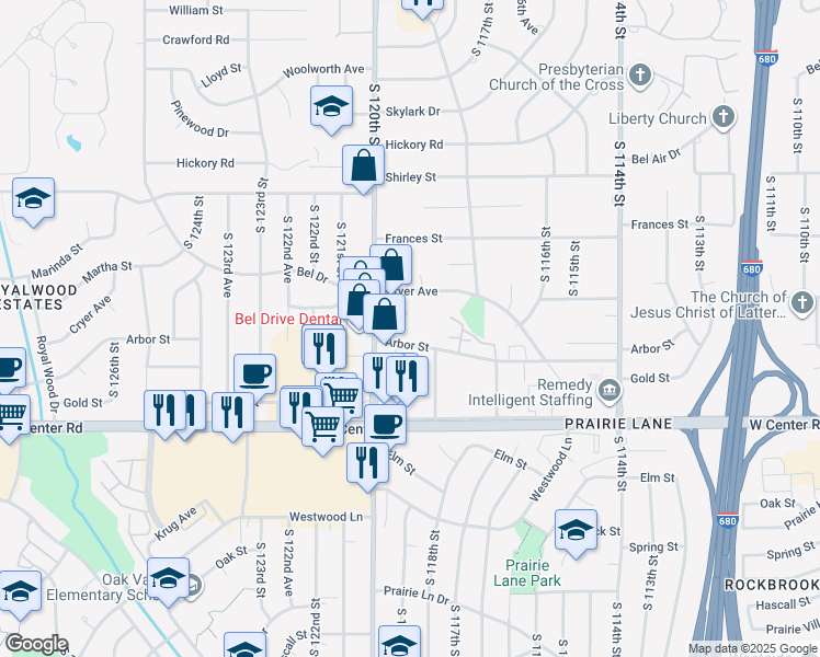 map of restaurants, bars, coffee shops, grocery stores, and more near 11926 Arbor Street in Omaha