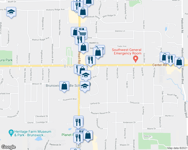 map of restaurants, bars, coffee shops, grocery stores, and more near 4248 Manhattan Avenue in Brunswick