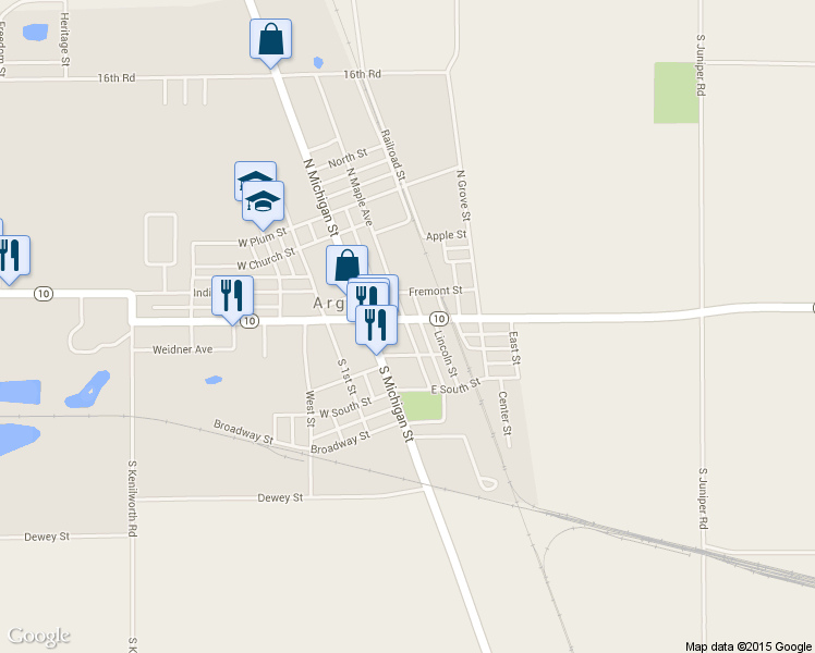 map of restaurants, bars, coffee shops, grocery stores, and more near 119 South Maple Avenue in Argos