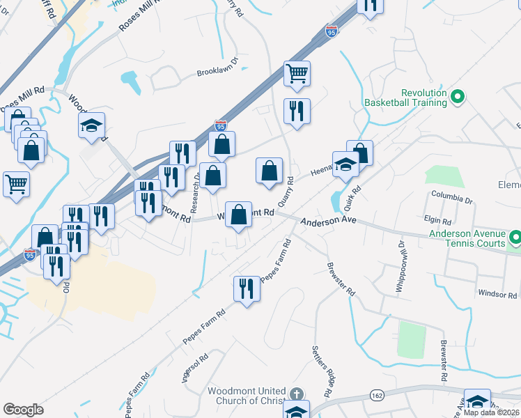 map of restaurants, bars, coffee shops, grocery stores, and more near 354 Woodmont Road in Milford