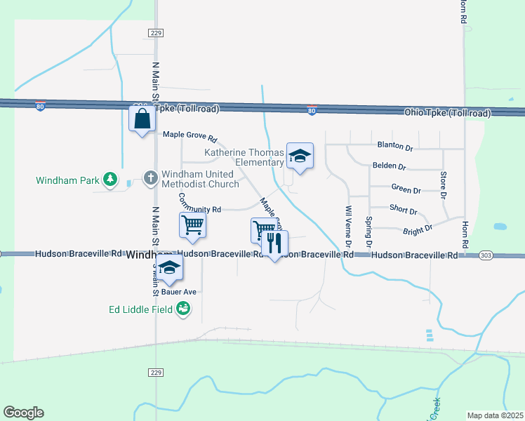map of restaurants, bars, coffee shops, grocery stores, and more near 9015 Maple Grove Road in Windham