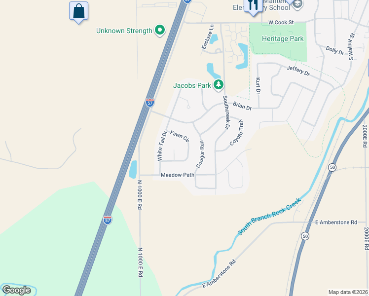 map of restaurants, bars, coffee shops, grocery stores, and more near 1225 Fawn Circle in Manteno