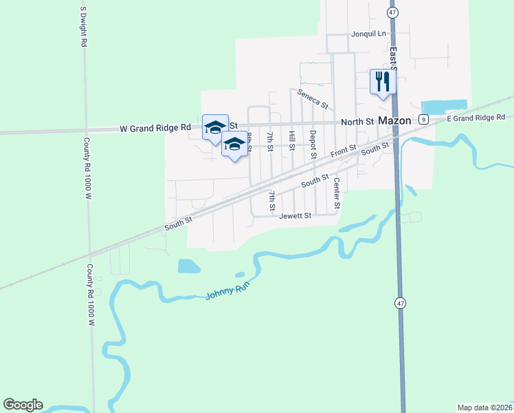map of restaurants, bars, coffee shops, grocery stores, and more near 645 Jewett Street in Mazon