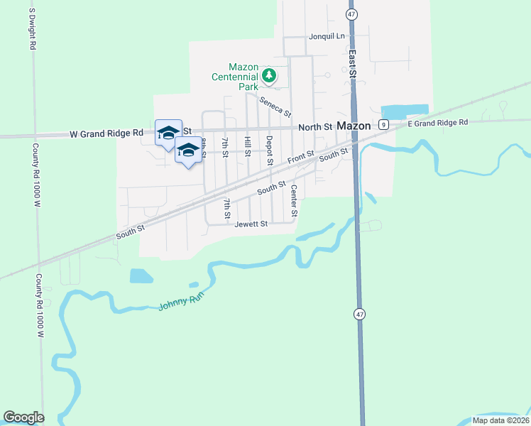 map of restaurants, bars, coffee shops, grocery stores, and more near 623 Jewett Street in Mazon