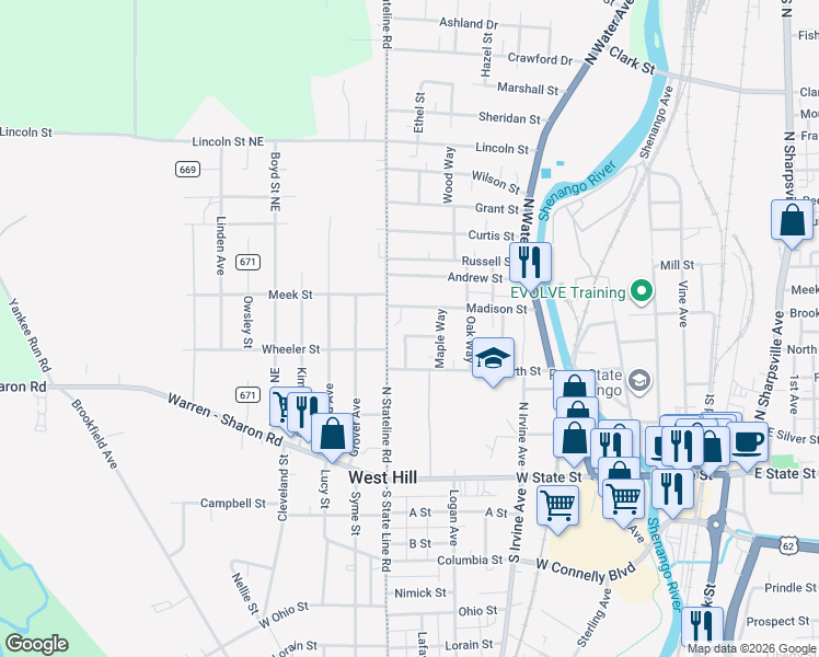 map of restaurants, bars, coffee shops, grocery stores, and more near 267 Fleming Way in Sharon