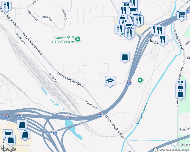 map of restaurants, bars, coffee shops, grocery stores, and more near 2419 Lockwood Place in Council Bluffs