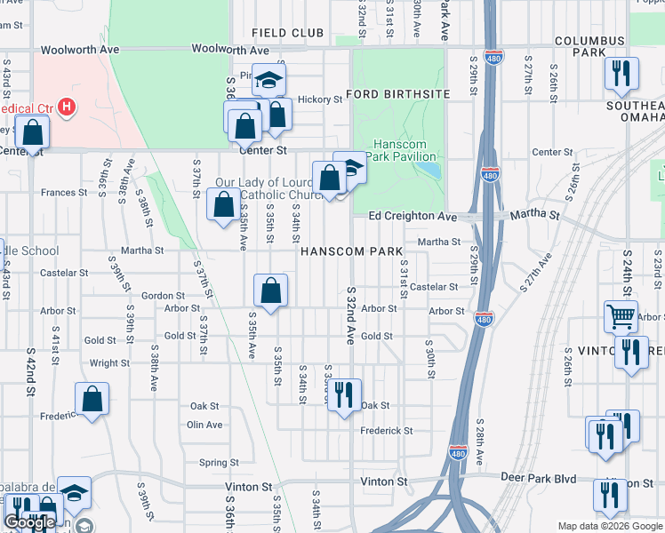 map of restaurants, bars, coffee shops, grocery stores, and more near in Omaha