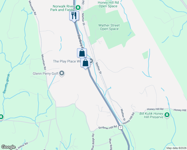map of restaurants, bars, coffee shops, grocery stores, and more near 624 Danbury Road in Wilton