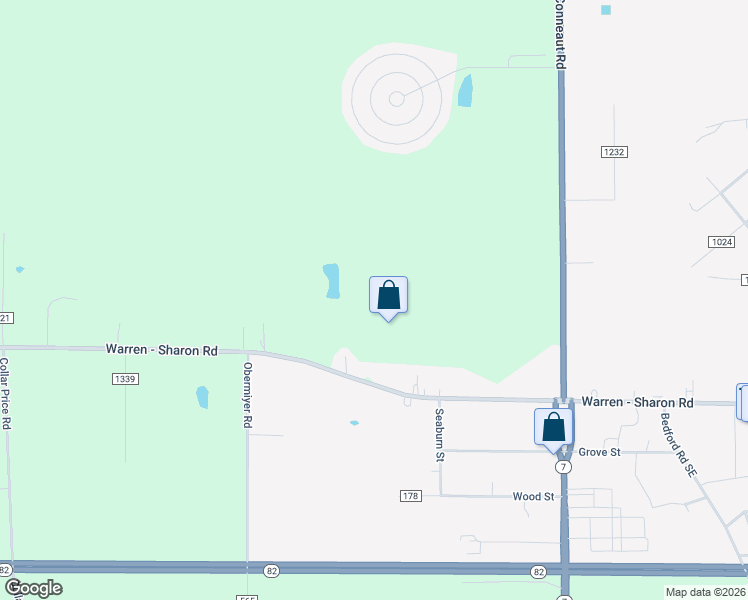 map of restaurants, bars, coffee shops, grocery stores, and more near 6750 Warren - Sharon Road in Trumbull County