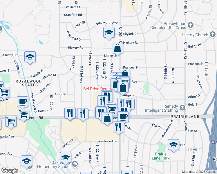 map of restaurants, bars, coffee shops, grocery stores, and more near 2306 Village Court in Omaha