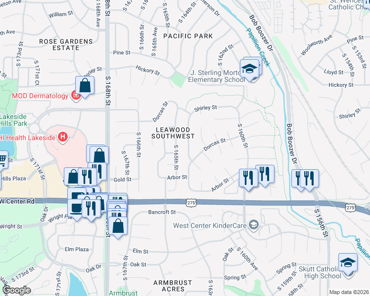 map of restaurants, bars, coffee shops, grocery stores, and more near 2105 South 164th Avenue in Omaha