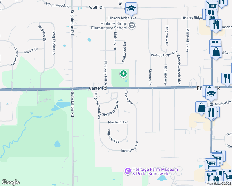 map of restaurants, bars, coffee shops, grocery stores, and more near 4698 Doral Drive in Brunswick