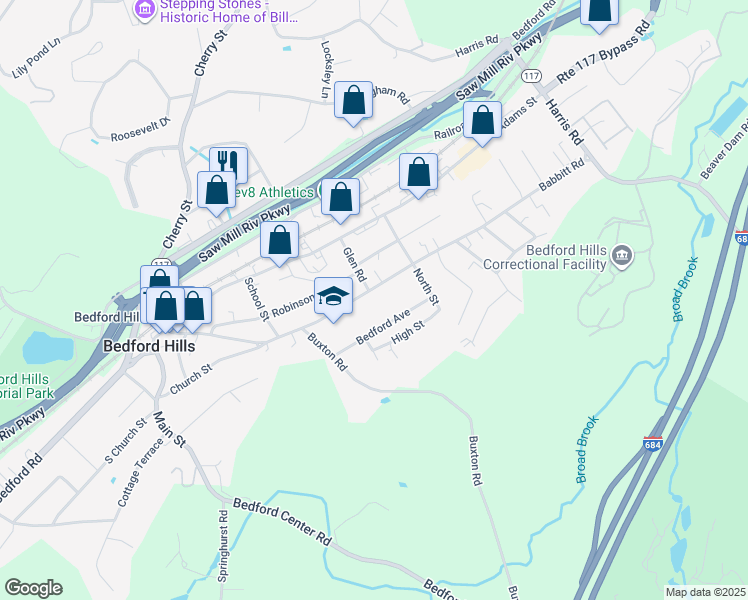 map of restaurants, bars, coffee shops, grocery stores, and more near 163 Babbitt Road in Bedford Hills