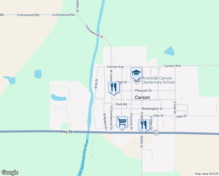 map of restaurants, bars, coffee shops, grocery stores, and more near 237 North Commercial Street in Carson