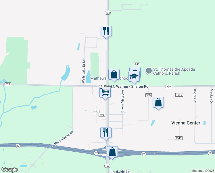 map of restaurants, bars, coffee shops, grocery stores, and more near 4300 Warren - Sharon Road in Vienna Center