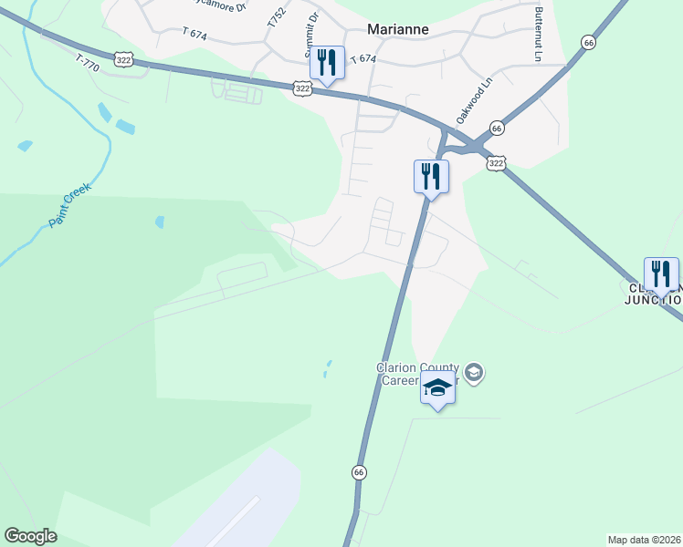 map of restaurants, bars, coffee shops, grocery stores, and more near 993-1079 Pine Terrace Road in Shippenville