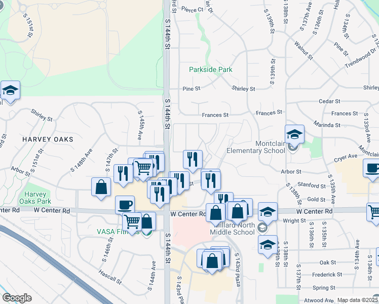 map of restaurants, bars, coffee shops, grocery stores, and more near 14262 Castelar Plaza in Omaha