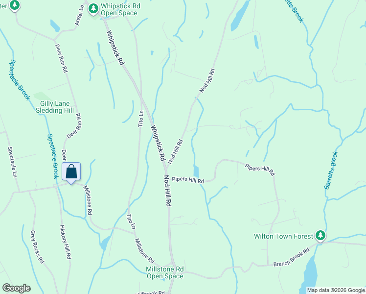 map of restaurants, bars, coffee shops, grocery stores, and more near 430 Nod Hill Road in Wilton