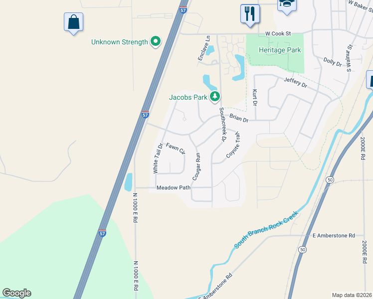 map of restaurants, bars, coffee shops, grocery stores, and more near 1163 Fawn Circle in Manteno