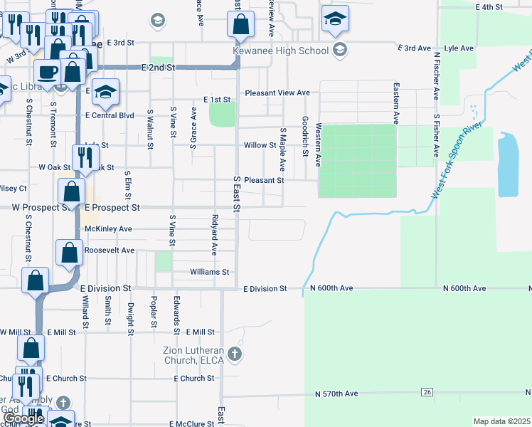 map of restaurants, bars, coffee shops, grocery stores, and more near 5 Edgewood Dr in Kewanee