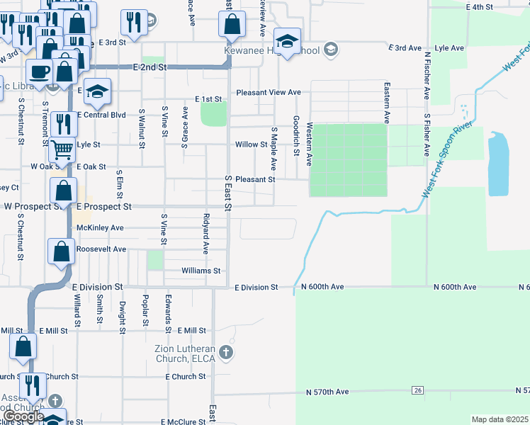 map of restaurants, bars, coffee shops, grocery stores, and more near 5 Edgewood Dr in Kewanee