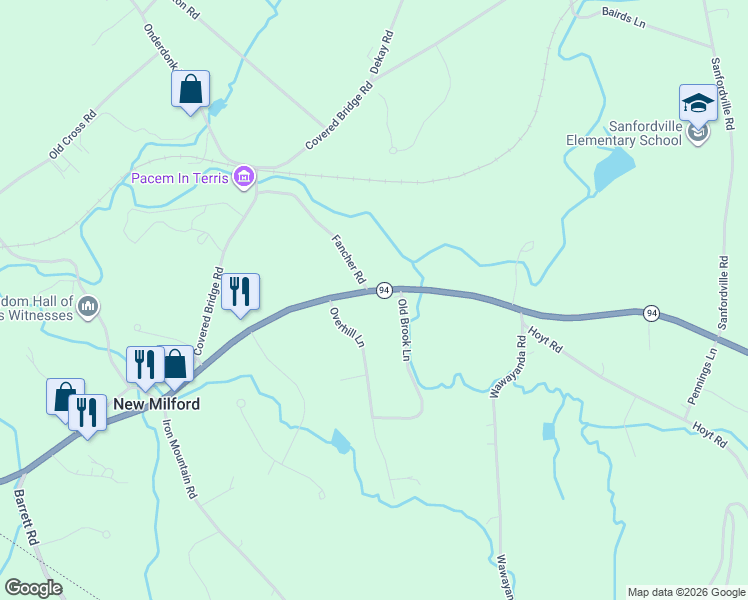 map of restaurants, bars, coffee shops, grocery stores, and more near 1 Fancher Road in Warwick