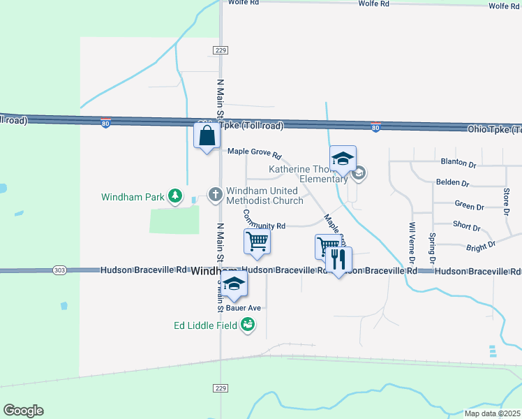 map of restaurants, bars, coffee shops, grocery stores, and more near 9544 Greenmeadow Road in Windham