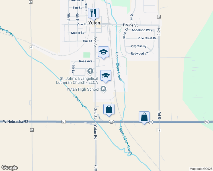 map of restaurants, bars, coffee shops, grocery stores, and more near 1200 2nd Street in Yutan
