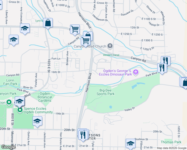 map of restaurants, bars, coffee shops, grocery stores, and more near in Ogden