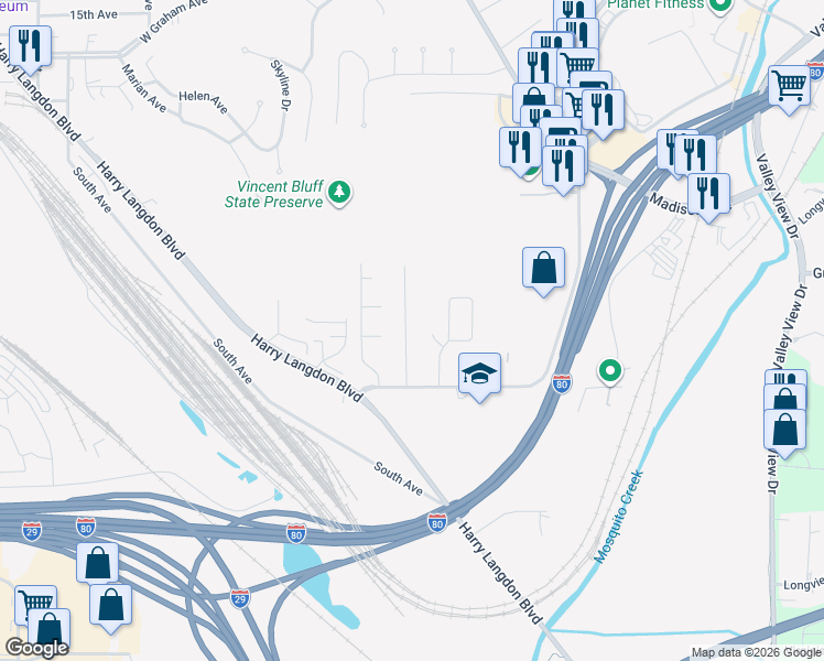 map of restaurants, bars, coffee shops, grocery stores, and more near 2419 Lockwood Place in Council Bluffs