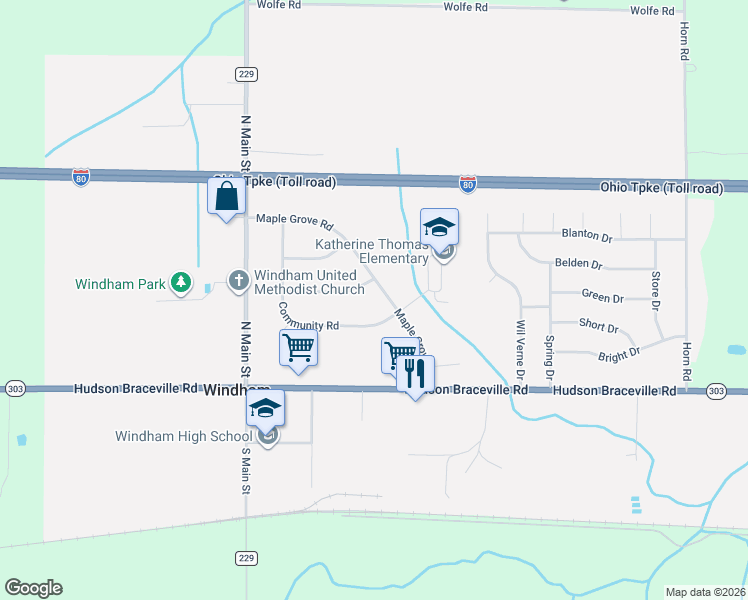 map of restaurants, bars, coffee shops, grocery stores, and more near 9053 Maple Grove Rd in Windham