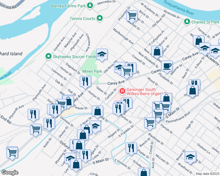 map of restaurants, bars, coffee shops, grocery stores, and more near 15 Sterling Avenue in Wilkes-Barre Township