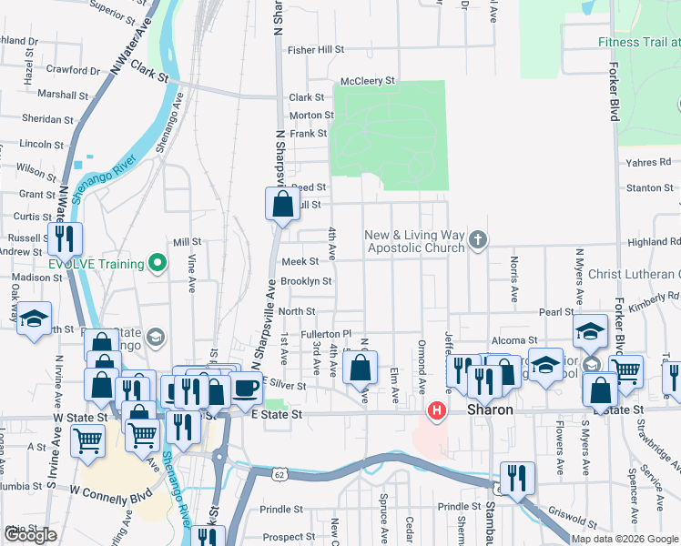 map of restaurants, bars, coffee shops, grocery stores, and more near 358 4th Avenue in Sharon