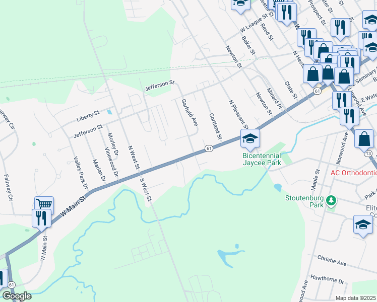 map of restaurants, bars, coffee shops, grocery stores, and more near 166 State Route 61 in Norwalk