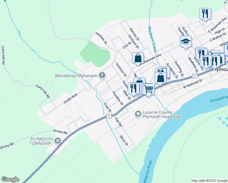 map of restaurants, bars, coffee shops, grocery stores, and more near 132 Franklin St in Plymouth