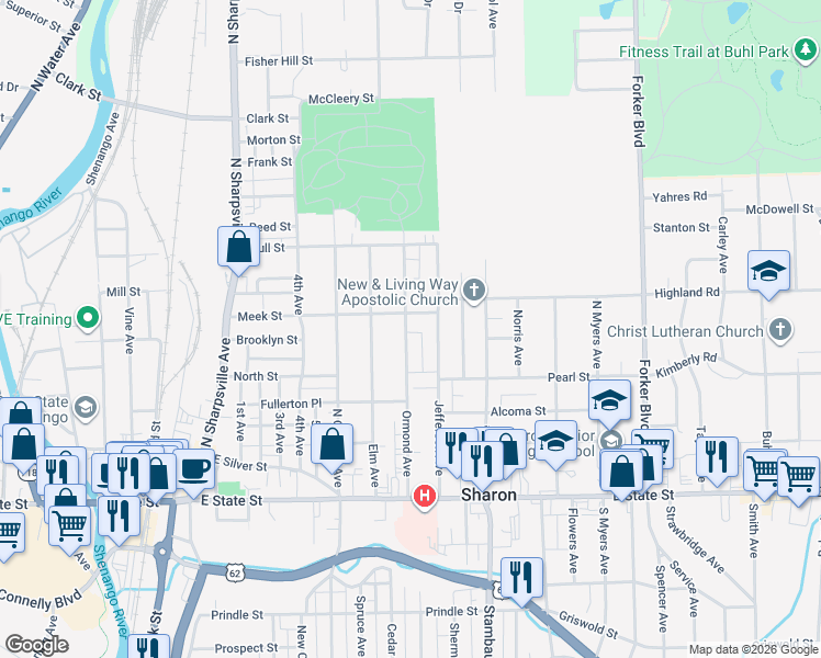 map of restaurants, bars, coffee shops, grocery stores, and more near 358 Ormond Avenue in Sharon