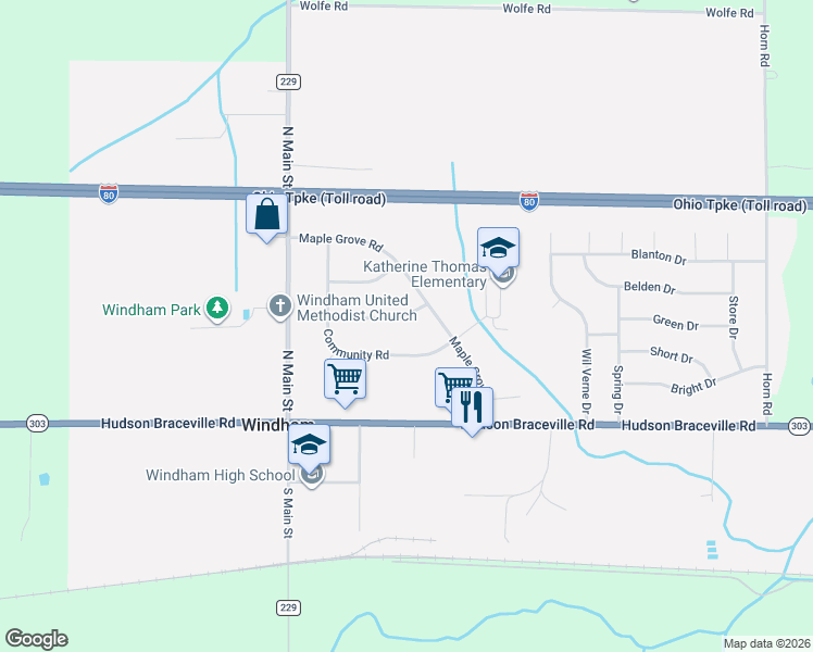 map of restaurants, bars, coffee shops, grocery stores, and more near 9053 Maple Grove Road in Windham