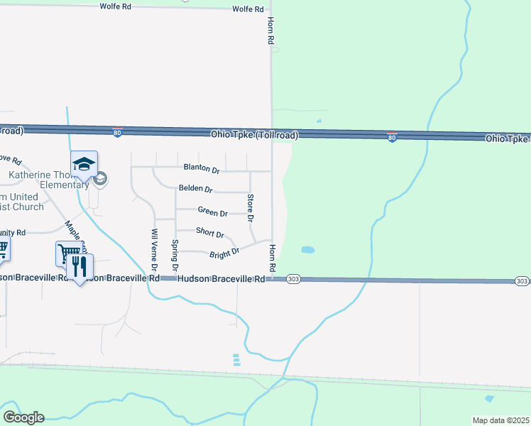 map of restaurants, bars, coffee shops, grocery stores, and more near 9043 Horn Rd in Windham